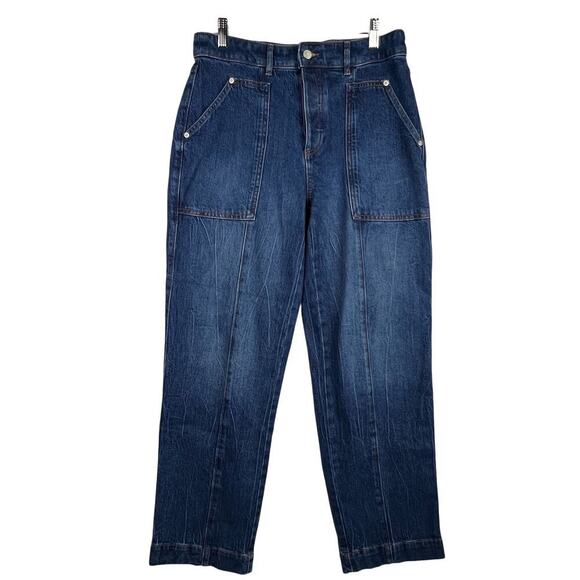 EUC LOFT High Rise Utility Straight Button Front Dark Stone Wash Jeans 4/ 27 - Picture 2 of 14